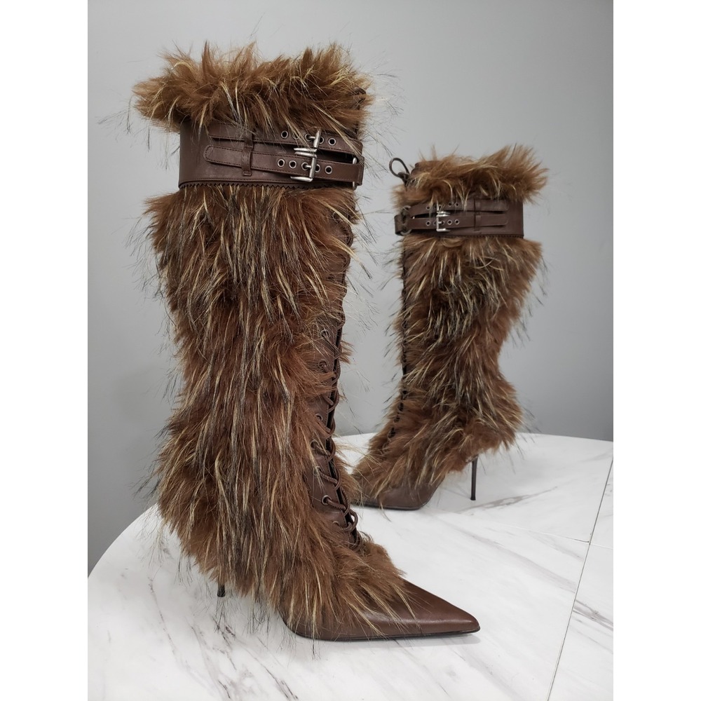 NEW SZ 9 Dolls Kill Generation Kiss FAUX FUR boots steampunk